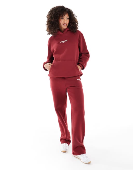 Sixth June – Kapuzenpullover in Burgunderrot mit Zitat-Aufdruck hinten, Kombiteil, 4 von 4