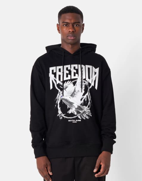 Sixth June – Kapuzenpullover in Schwarz mit „Freedom“-Print - view 1