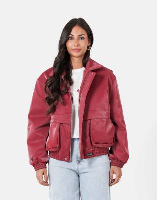 Sixth June - Kastige Jacke aus Kunstleder in Burgunderrot