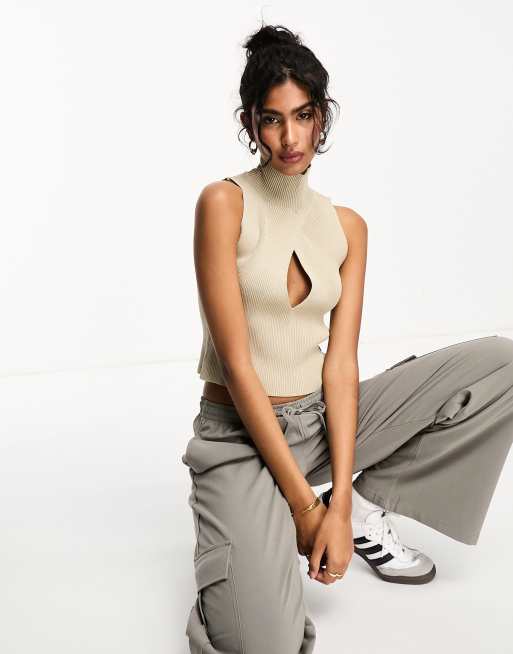 Sixth June knit crop top in beige | ASOS