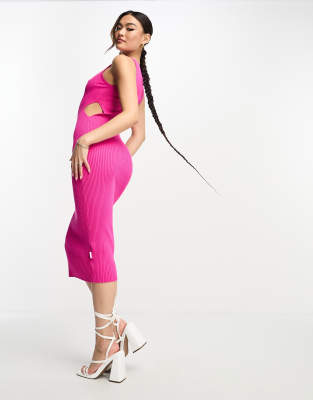 knit cut out midi dress in pink