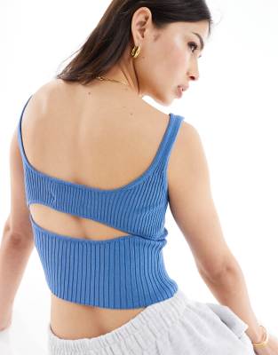 knit tank top with open back in blue