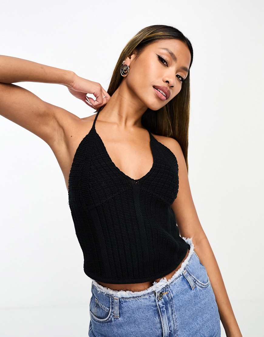 Sixth June Knitted Crop Top In Black