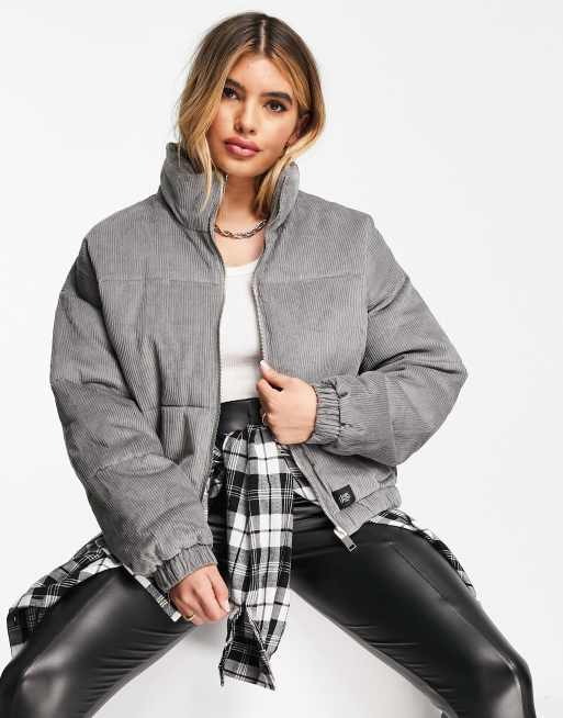 Sixth June – Kurz geschnittene Oversize-Steppjacke aus Cord in Grau