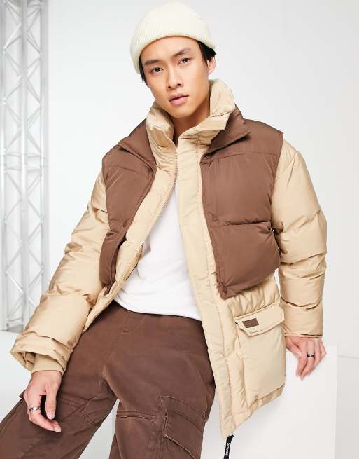 Sixth June layering puffer jacket in beige | ASOS