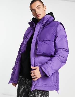 layering puffer jacket in purple