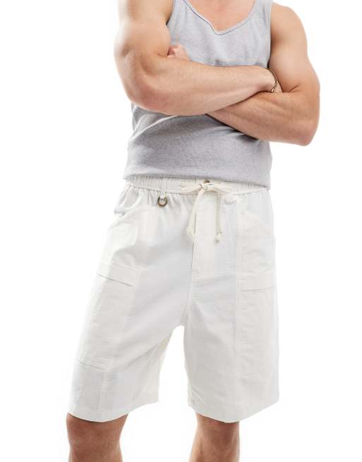 Sixth June – Leinen-Shorts in Weiß mit weitem Bein