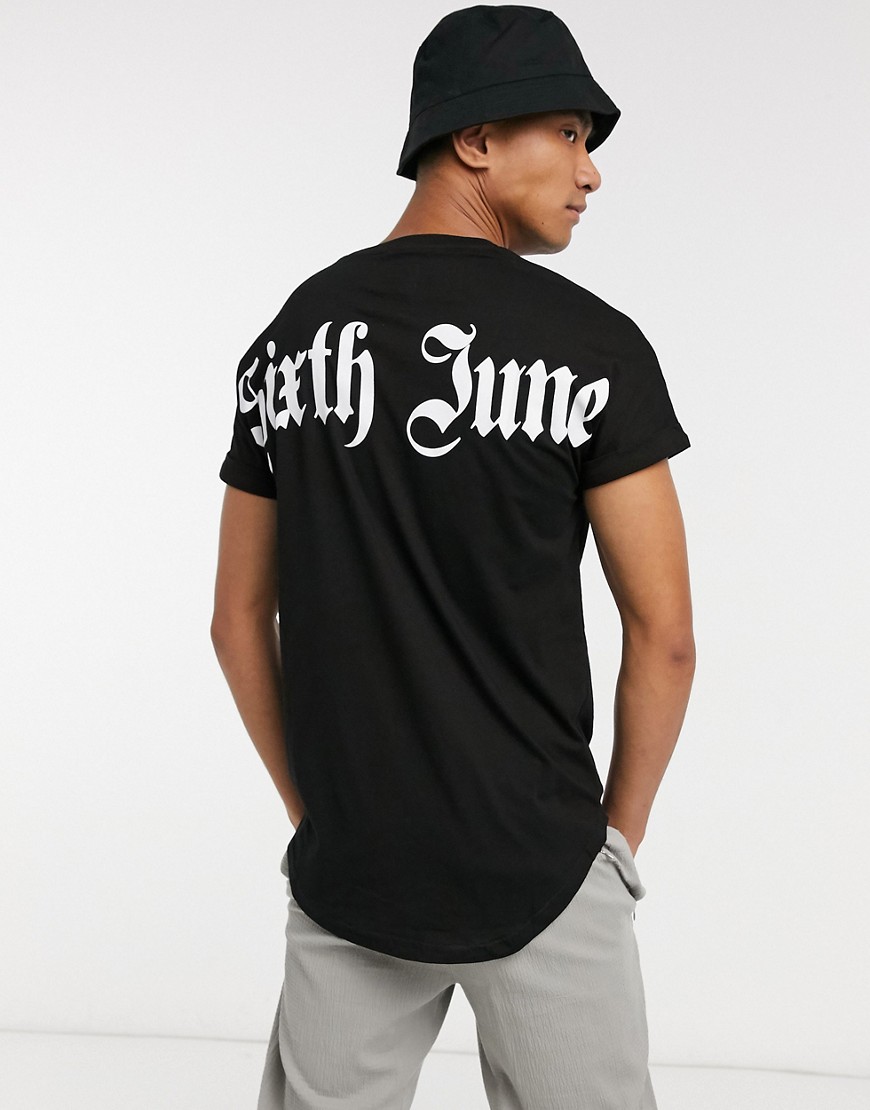 Sixth June logo back print t-shirt in gothic text in black