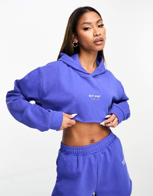 Royal blue on sale champion crop hoodie