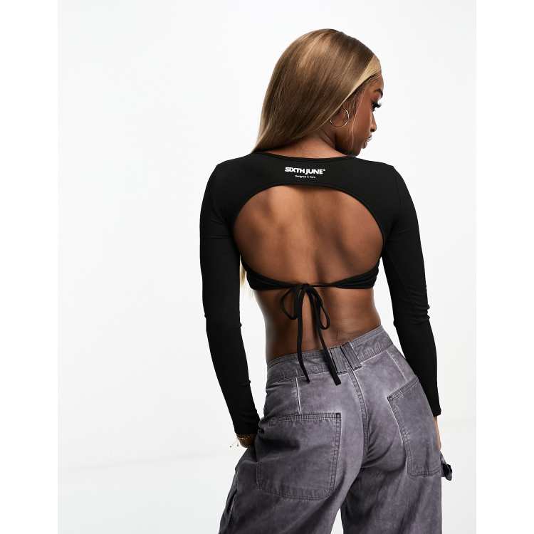 Sixth June long sleeve crop top in black | ASOS