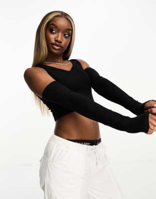 Sixth June long sleeve cut out crop top in black