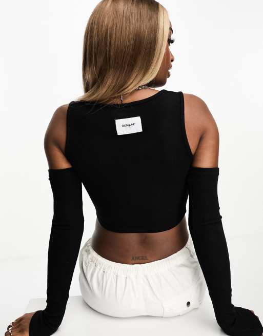 Saint Genies Black Long Sleeve Crop Top With Cut Out