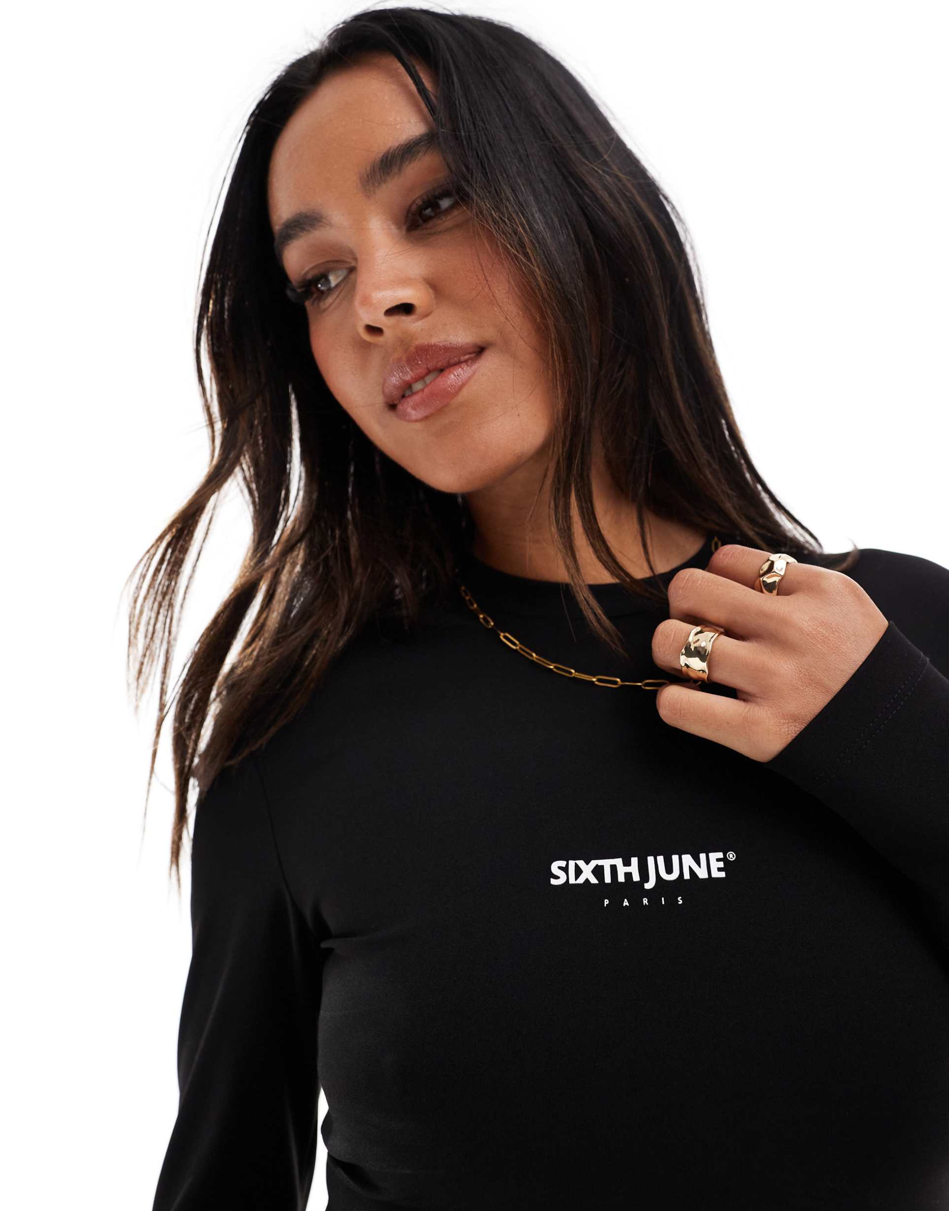 sixth june long sleeve logo detail baby t-shirt in black