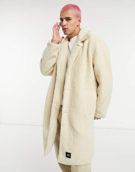 Sixth June longline borg coat in cream | ASOS