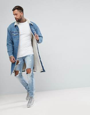 borg lined longline denim jacket