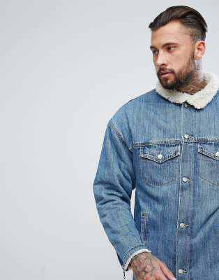 sixth june longline denim jacket with fleece lining