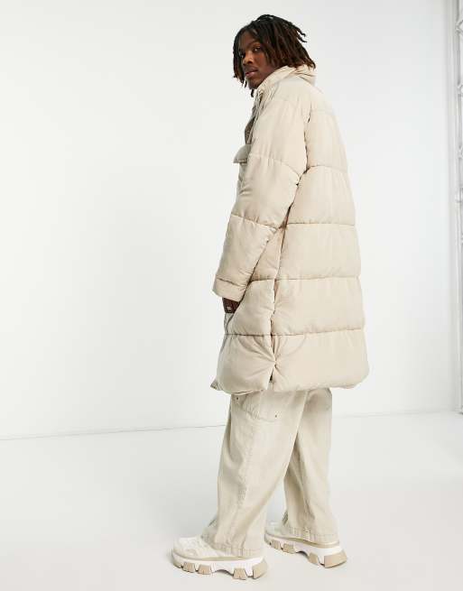 Sixth June longline puffer jacket with chest pockets in beige ASOS