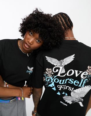 Sixth June Unisex love yourself t-shirt in black