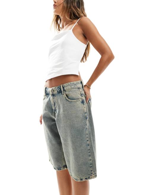 Sixth June low rise dirty wash longer length shorts in blue, 3 of 5