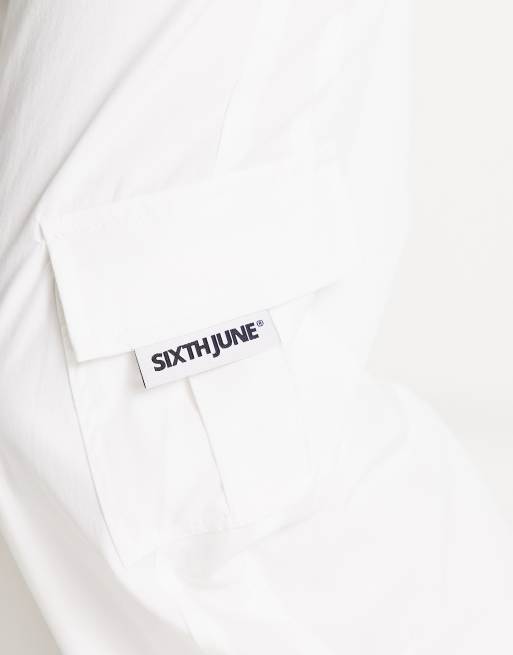 Sixth June low rise Y2K utility cargo pants in white, 3 of 4