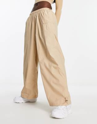 Sixth June Low Waist Nylon Parachute Pants In Beige-neutral