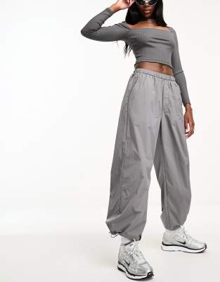 Sixth June Low Waist Nylon Parachute Pants In Gray