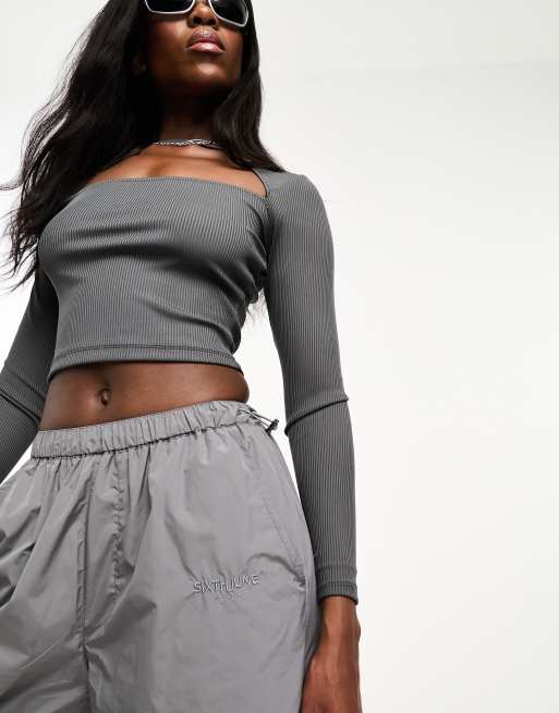 Sixth June low waist nylon parachute pants in gray | ASOS