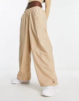 Sixth June low waist nylon parachute trousers in beige