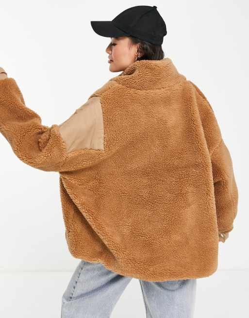 Sixth June Manteau oversize en imitation peau de mouton avec poches contrastantes