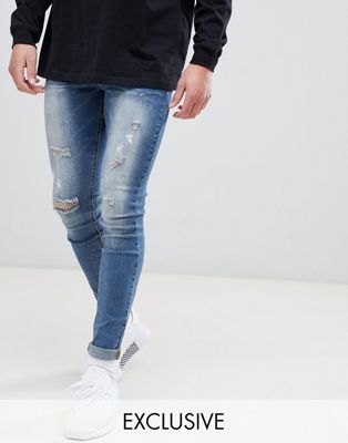 Sixth June – Mellanblå superskinny jeans med slitningar, endast hos ASOS