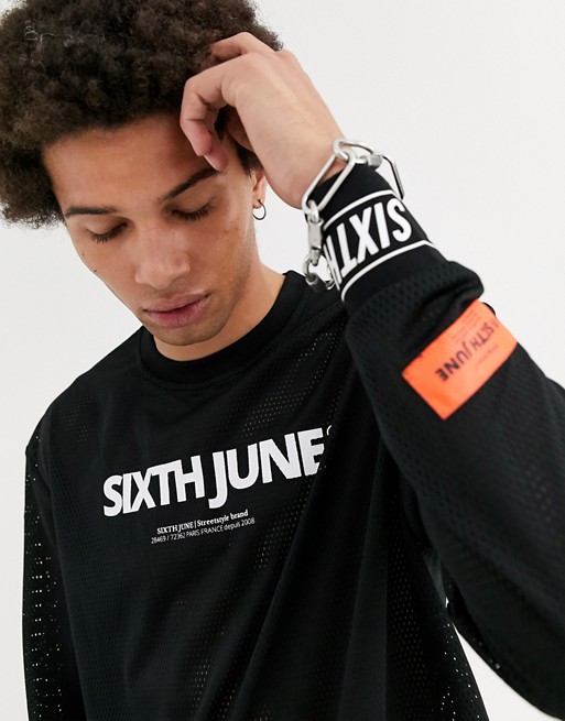 Sixth June mesh long sleeve t-shirt in black