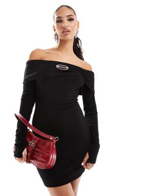 Sixth June – Minikleid in Schwarz mit Carmen-Ausschnitt
