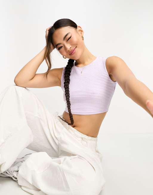 Sixth June - Mouwloze, geribbelde crop top met open achterkant in lila