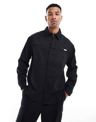 multi pocket long sleeve shirt in black - part of a set