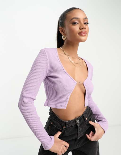 Neck Ribbon Detail Long Sleeve Cropped Top CD21