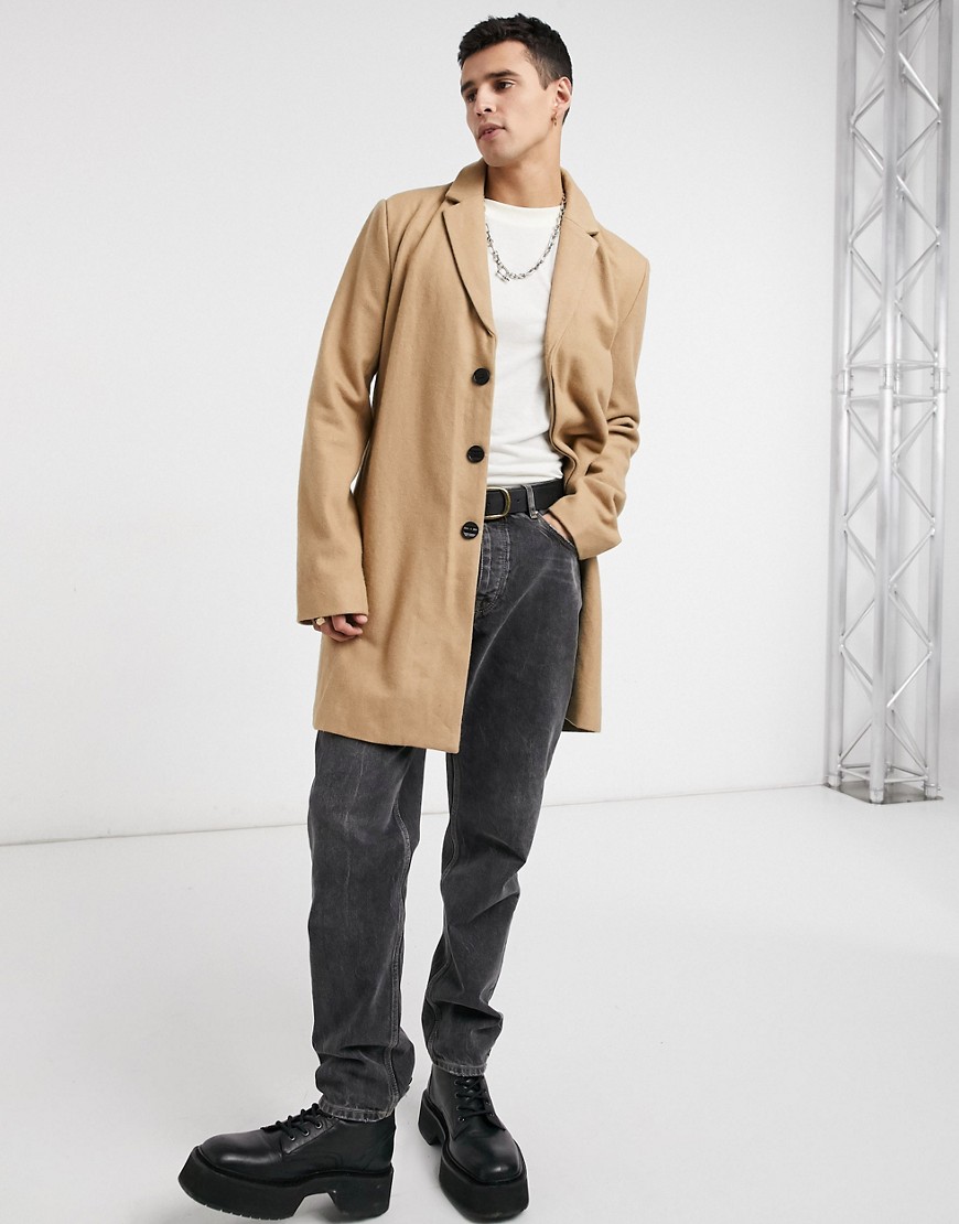 Sixth June overcoat with pocket in camel-White