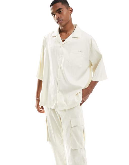 Sixth June - Overhemd met korte mouwen en textuur in beige, deel van co-ord set