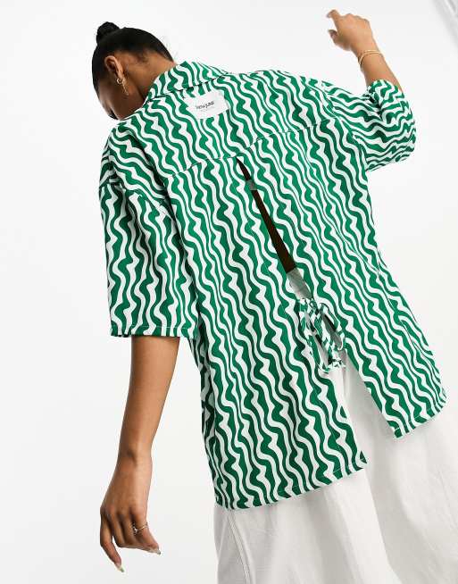 Sixth June Overhemde met print en open detail aan de achterkant in groen deel van co ord set ASOS