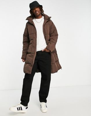 Sixth June oversize longline puffer coat in brown