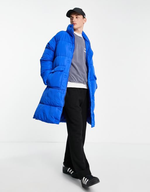 Long blue puffer coat hot sale