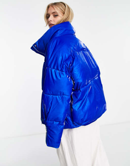 Sixth June – Oversize-Pufferjacke mit Stehkragen in schimmerndem Blau, 2 von 4
