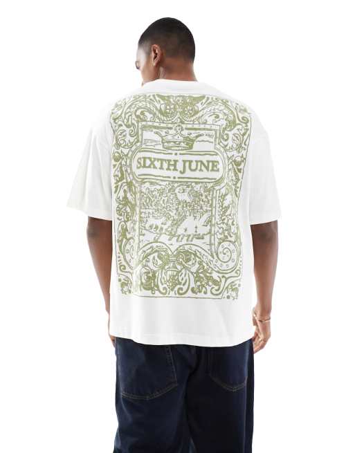 Sixth June – Oversize-T-Shirt in gebrochenem Weiß mit Grafikprint auf dem Rücken