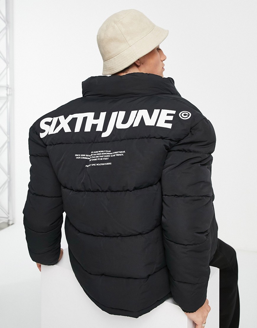 Sixth June oversized backprint puffer jacket in black