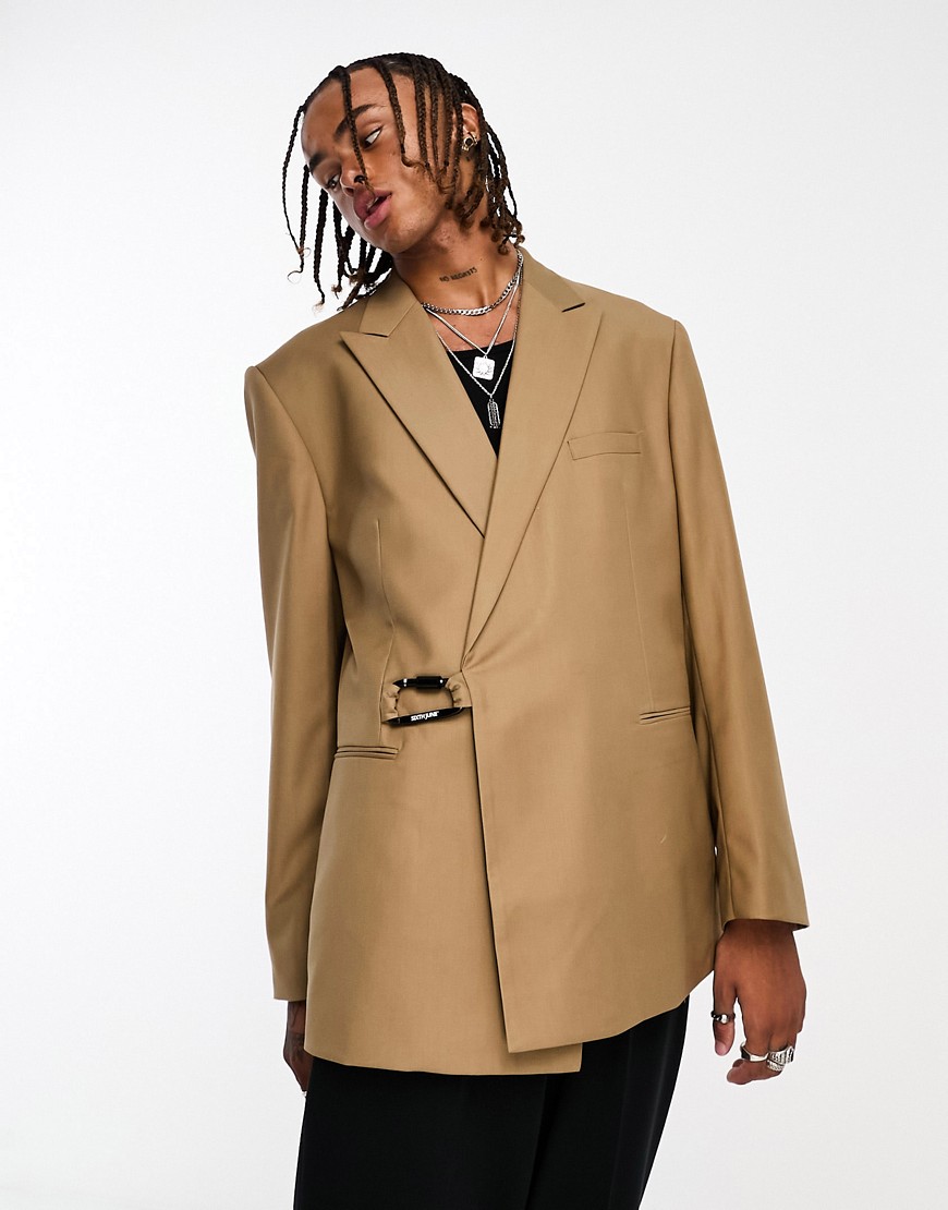 Sixth June Oversized Belted Suit Jacket In Brown