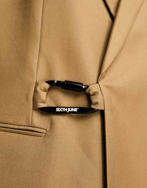 Sixth June oversized belted suit jacket in brown, 3 of 5