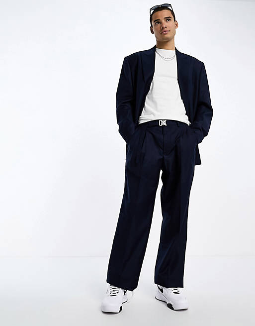 Sixth June oversized belted suit pants in navy | ASOS