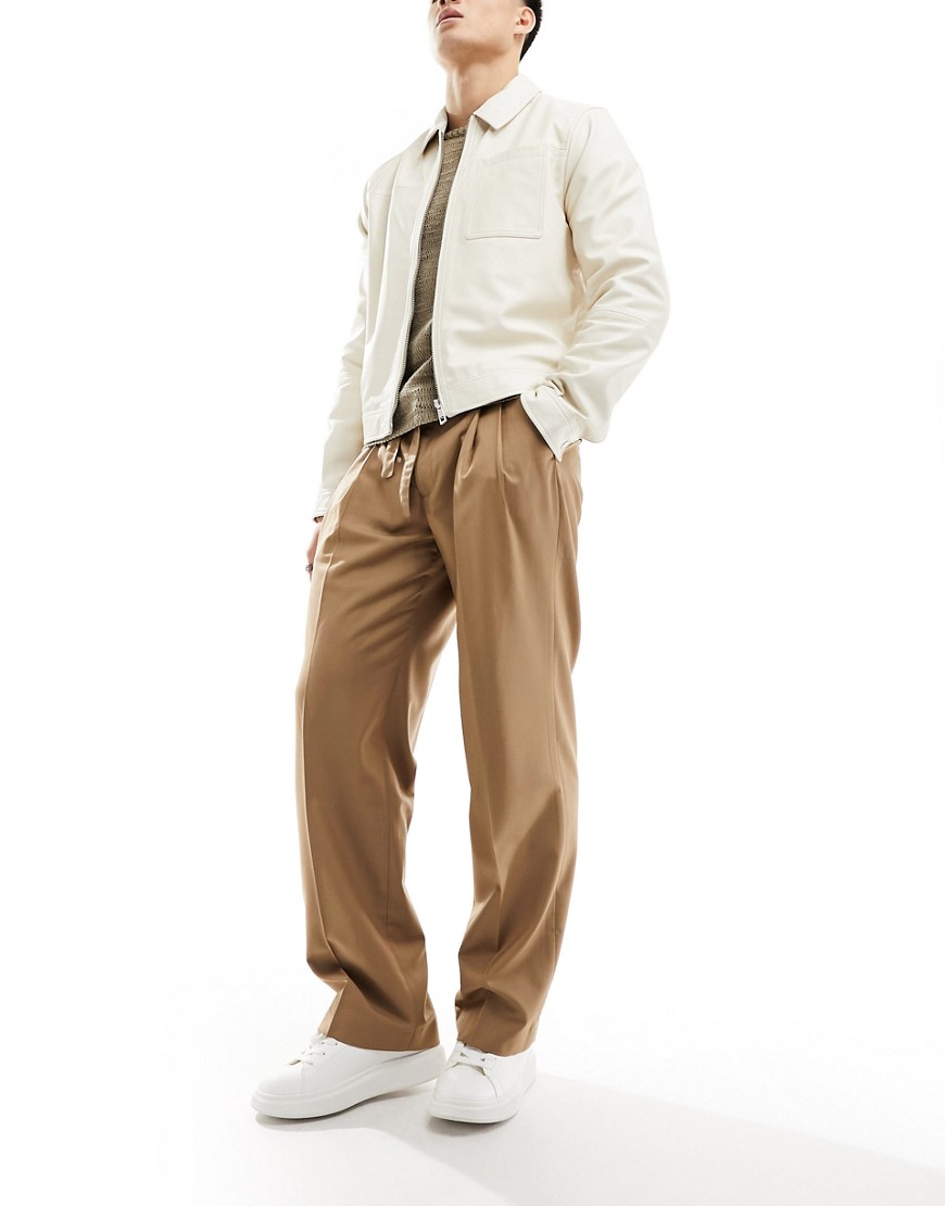 Sixth June oversized belted suit trousers in brown