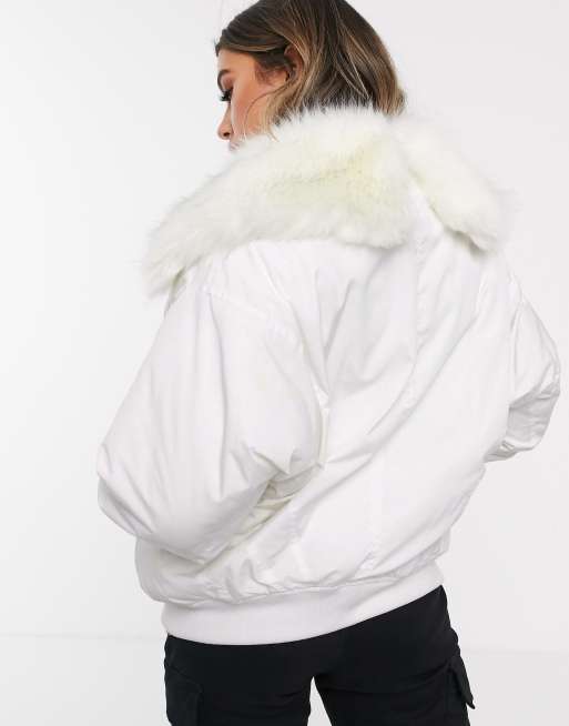 Sixth June oversized bomber jacket with faux fur hood