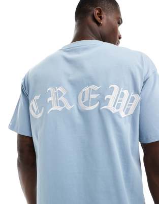 oversized crew embroidered t-shirt in light blue