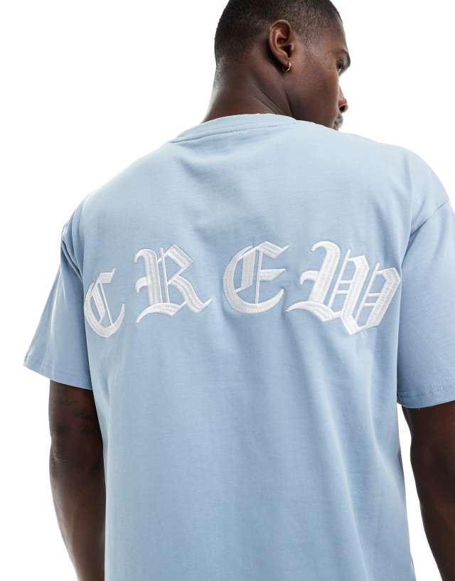 Sixth June - oversized crew embroidered t-shirt in light blue